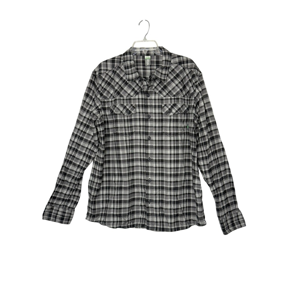 Stio Flannel Shirt XL Black Gray Plaid Western Yoke Button Down Gorpcore Outdoor